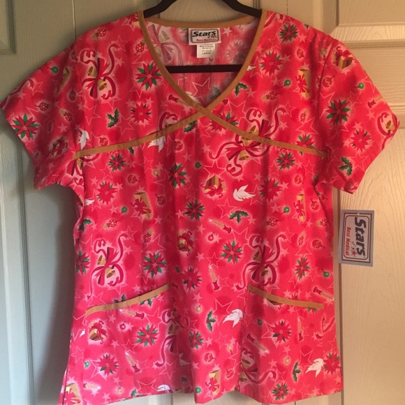 🆕Stars of Best Medical Holiday Scrubs Top - Picture 1 of 5